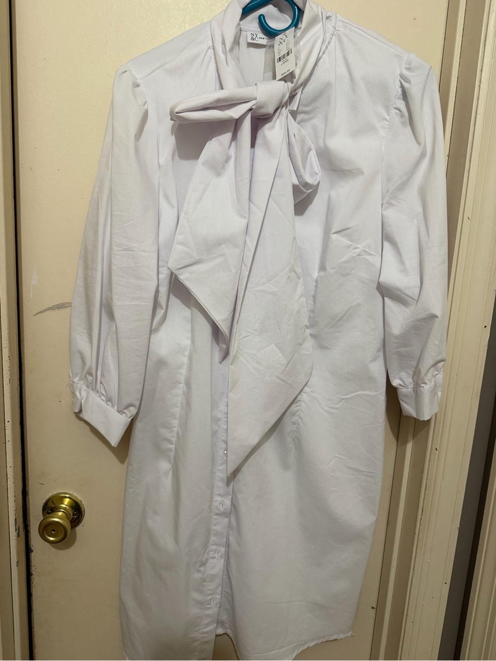 White Tie-Neck Shirt Dress - Women